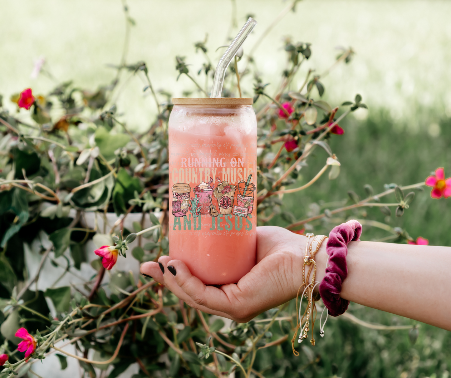 Running on Country Music and Jesus (glass can)
