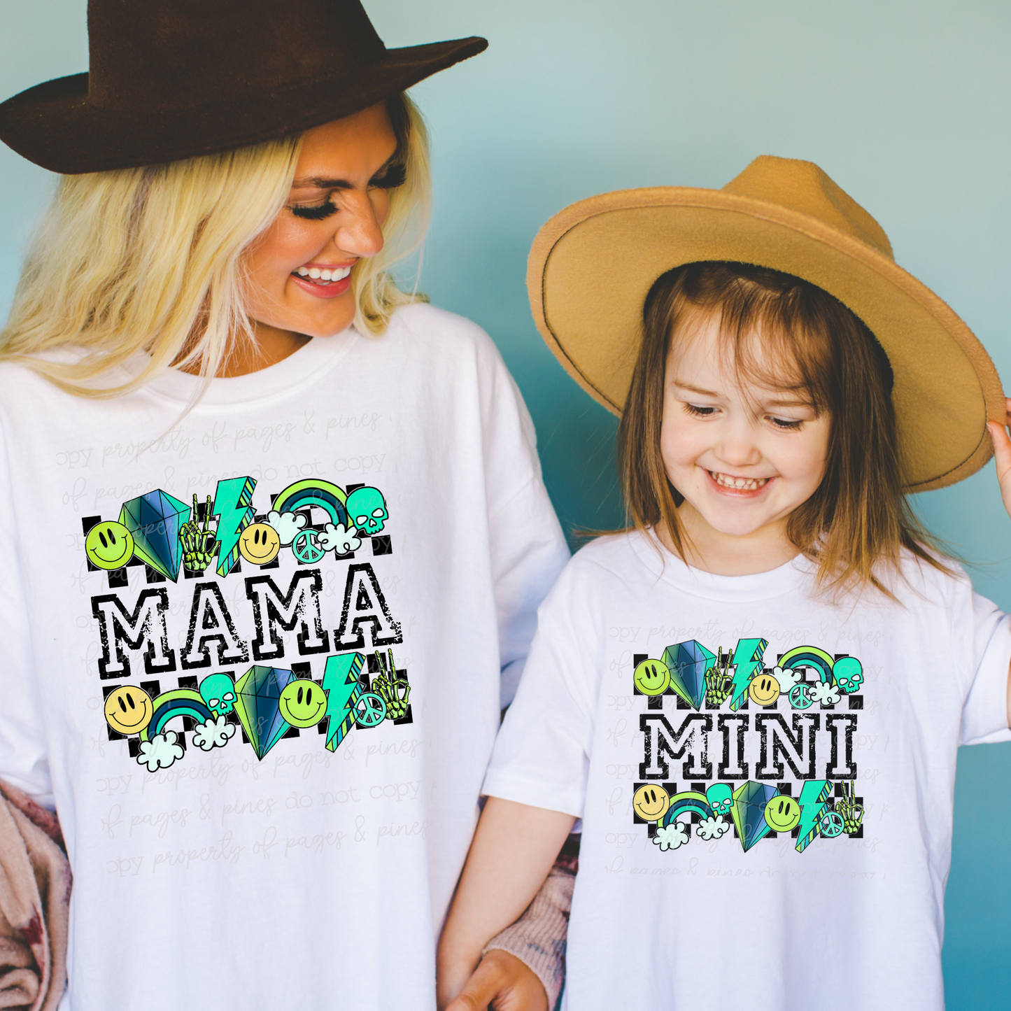 Mama and Me (blue/green retro) -- Youth version