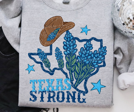 Texas Strong (bluebonnets and cowboy hat) (Bella + Canvas)